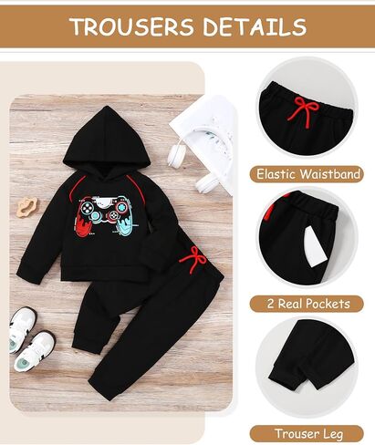 Coco & Rara Toddler Boy ملابس ملابس ملابس طويلة الأكمام هوديي سراويل قميص سراويل مرتكز على 2pcs الأولاد خريف الشتاء in Kuwait