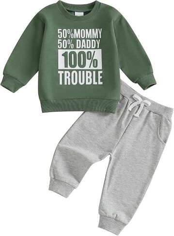 Fernvia Toddler Baby Boy Fall Clothes 2T 3T 4T Letter Print Crew Neck Long Sleeve Sweatshirt Pants 2 Pcs Outfits in Saudi Arabia