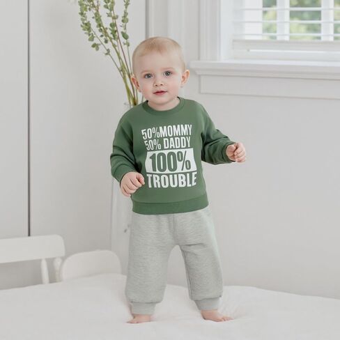 Fernvia Toddler Baby Boy Fall Clothes 2T 3T 4T Letter Print Crew Neck Long Sleeve Sweatshirt Pants 2 Pcs Outfits in Saudi Arabia