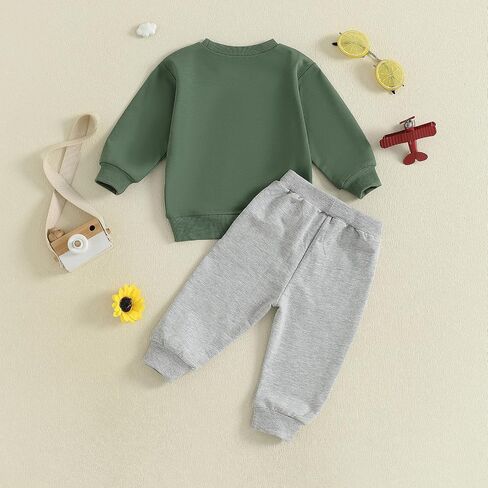 Fernvia Toddler Baby Boy Fall Clothes 2T 3T 4T Letter Print Crew Neck Long Sleeve Sweatshirt Pants 2 Pcs Outfits in Saudi Arabia