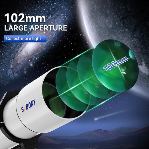 SVBONY SV48P 102mm Telescope, F6.5 Refractor Bundle with SV233 7PCS Telescope Accessory Kit, Plossl Eyepieces, 2X Barlow Lens, Moon/ND4/82A Color Filters and Portable Bag, for Astronomical Visual in Saudi Arabia