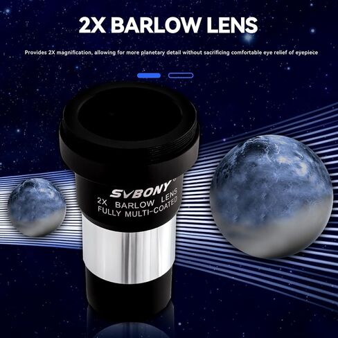 SVBONY SV48P 102mm Telescope, F6.5 Refractor Bundle with SV233 7PCS Telescope Accessory Kit, Plossl Eyepieces, 2X Barlow Lens, Moon/ND4/82A Color Filters and Portable Bag, for Astronomical Visual in Saudi Arabia