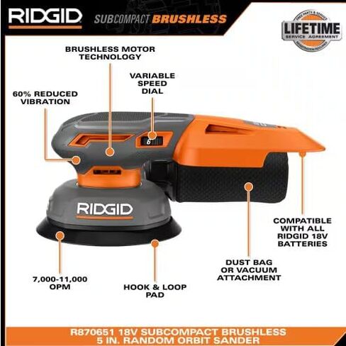 Ridgid 18V Subcompact Random Sander (أداة فقط) (متجددة) in Saudi Arabia