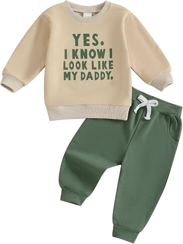 Fernvia Toddler Baby Boy Fall Clothes 2T 3T 4T Letter Print Crew Neck Long Sleeve Sweatshirt Pants 2 Pcs Outfits in Saudi Arabia