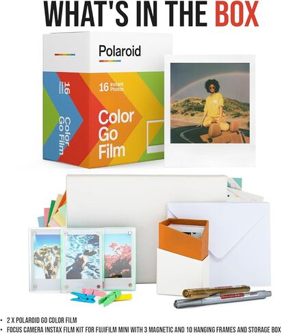 Polaroid Go Color Film (2 pack) bundle مع مجموعة أفلام Focus Camera Instax لـ Fujifilm mini مع 3 إطارات مغناطيسية و 10 إطارات معلقة وصندوق تخزين (3 عناصر) in Saudi Arabia