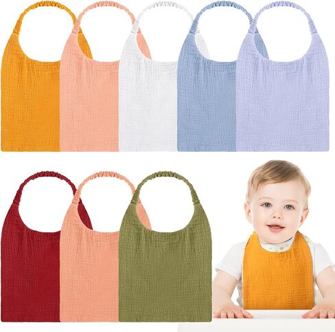 8 حزمة Muslin Baby Bibs مرنة النطاق المرن Bandana سال لعابه للأولاد Girls حديثي الولادة طفل مزدوج شاش القطن pullover ناعمة وامتصاص لخط التسنين والتغذية in Saudi Arabia