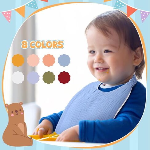 8 حزمة Muslin Baby Bibs مرنة النطاق المرن Bandana سال لعابه للأولاد Girls حديثي الولادة طفل مزدوج شاش القطن pullover ناعمة وامتصاص لخط التسنين والتغذية in Saudi Arabia