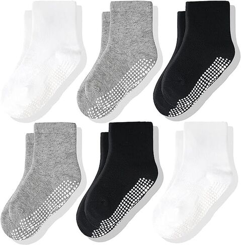 جوارب Cozyway Baby & Toddler مع Grippers Non Slip Crew Grip Socks for Girls and Boys Soft Comfy Cotton - 6 Pack in Kuwait