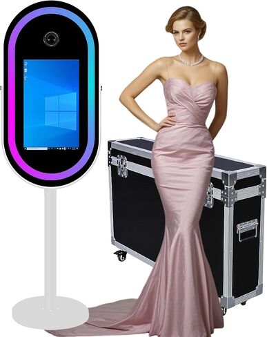Elliptical Mirror Photo Booth Selfie LED Frame Portable 21.5in Touch Screen Magic Mirror Booth Machine for Party Events Wedding with RGB Light (White, Photo Booth+Camera+Mini Printer) in Kuwait