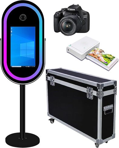 Elliptical Mirror Photo Booth Selfie LED Frame Portable 21.5in Touch Screen Magic Mirror Booth Machine for Party Events Wedding with RGB Light (White, Photo Booth+Camera+Mini Printer) in Kuwait