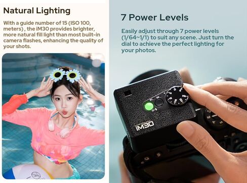 Godox iM30 Mini Flash Camera Flash with Diffuser, GN 15,7 Power Levels,CCT 6500K±200K,Manual Flash Speedlite for Canon/Sony zv1/Sony zve10 /Ricoh gr3/Nikon/Fuji f1-230 Full-Power Flashes/3.6S Recycle in Saudi Arabia