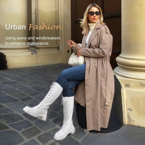 Vepose Women's 953 Knee High Combat Boots Chunky Platform Heel, Lace Up Gothic Punk Work Boots for Dresses and Jeans in Kuwait