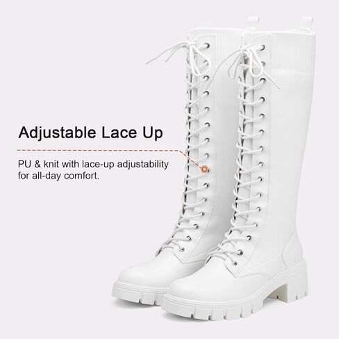 Vepose Women's 953 Knee High Combat Boots Chunky Platform Heel, Lace Up Gothic Punk Work Boots for Dresses and Jeans in Kuwait