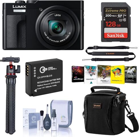 Panasonic Lumix ZS99 Point Black Compact Point و Shoot Digital Camera و 30x Zoom للسفر و C Oncerts (DC -ZS99K) مجموعة ملحقات - Silver in Saudi Arabia