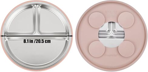 PandaEar Stainless Steel Baby Feeding Set | 2 Divided Suction Plates, 2 Spill-Proof Straw Cups with Silicone Sleeves, 2 Forks & 2 Spoons | Toddler Utensils for Baby Led Weaning, BPA-Free in Saudi Arabia