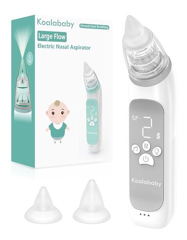 Koalababy Electric Nasal Aspirator for Baby, Large Flow, Baby Nose Sucker with 3 Suction Levels, Rechargeable Nose Cleaner for Toddlers, Music and Light Soothing, Soft Silicone Tips in Kuwait