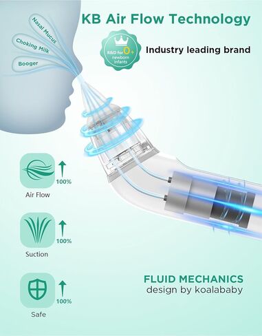 Koalababy Electric Nasal Aspirator for Baby, Large Flow, Baby Nose Sucker with 3 Suction Levels, Rechargeable Nose Cleaner for Toddlers, Music and Light Soothing, Soft Silicone Tips in Kuwait