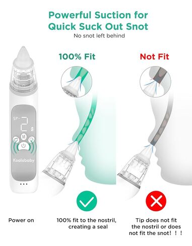 Koalababy Electric Nasal Aspirator for Baby, Large Flow, Baby Nose Sucker with 3 Suction Levels, Rechargeable Nose Cleaner for Toddlers, Music and Light Soothing, Soft Silicone Tips in Kuwait
