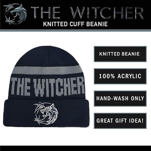 Concept One Netflix The Witcher Acrylic Knitted Cuff Beanie Hat with Gold Logo and Pom Pom, Black, One Size in Saudi Arabia
