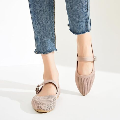 BABUDOG Mesh Ballet Flats for Women,Women's Mary Jane Flats with Buckle Strap,Black Nude Foldable Flats Shoes for Women,Comfortable Dress Shoes in Kuwait