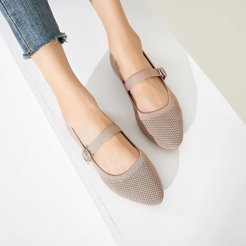 BABUDOG Mesh Ballet Flats for Women,Women's Mary Jane Flats with Buckle Strap,Black Nude Foldable Flats Shoes for Women,Comfortable Dress Shoes in Kuwait