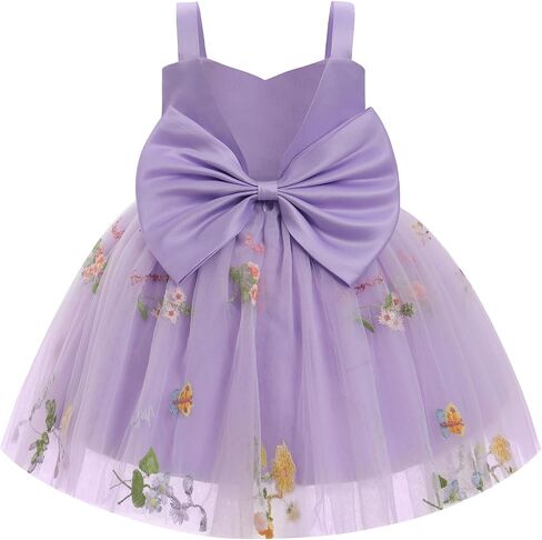 ODASDO Toddler Baby Kids Girls Spaghetti Strap Bowknot Floral Embroidery Tulle Tutu Princess Dresses for Wedding Party in Saudi Arabia