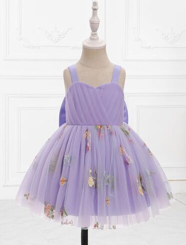 ODASDO Toddler Baby Kids Girls Spaghetti Strap Bowknot Floral Embroidery Tulle Tutu Princess Dresses for Wedding Party in Saudi Arabia