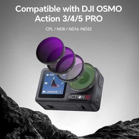 مجموعة مرشح Pro ND/CPL لـ DJI Osmo Action 4/Osmo Action 5 Pro-ND8 ، ND16 ، ND32 & CPL Multi Co Coins Filters ، DJI Osmo Action 4 Accessories for Slow Motion & Anti-Replection in Saudi Arabia
