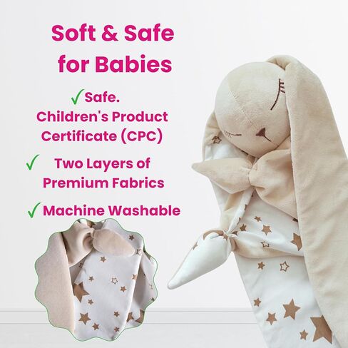 Bunny Lovey Security Blanket – Safe and Soft Toddler, Infant Lovey for Comfort & Cuddles, Newborn Snuggle Toy, Neutral Baby Gift for Boys or Girls. Big Size 16in. in Saudi Arabia