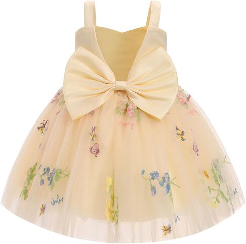 Odasdo Toddler Baby Kids Girls Spaghetti Strap Bowknot Floral Ploral Tulle Tutu Princess Dresses for Wedding Party in Kuwait