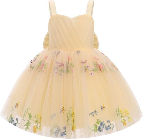 Odasdo Toddler Baby Kids Girls Spaghetti Strap Bowknot Floral Ploral Tulle Tutu Princess Dresses for Wedding Party in Kuwait