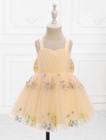 Odasdo Toddler Baby Kids Girls Spaghetti Strap Bowknot Floral Ploral Tulle Tutu Princess Dresses for Wedding Party in Kuwait