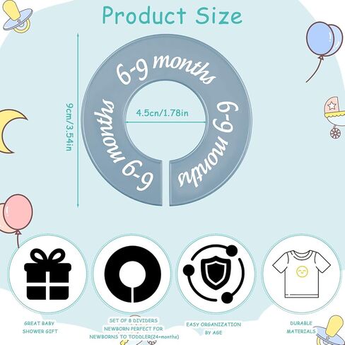 8 PCS Baby Closet Dividers Usisex Baby Clothers منظمي ملصقات واضحة لمنظمات خزانة الحضانة ودوائر الحضانة تناسب معظم القضبان (ألوان حديثة وباردة) in Kuwait