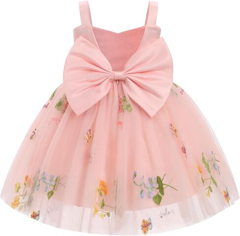Odasdo Toddler Baby Kids Girls Spaghetti Strap Bowknot Floral Ploral Tulle Tutu Princess Dresses for Wedding Party in Kuwait