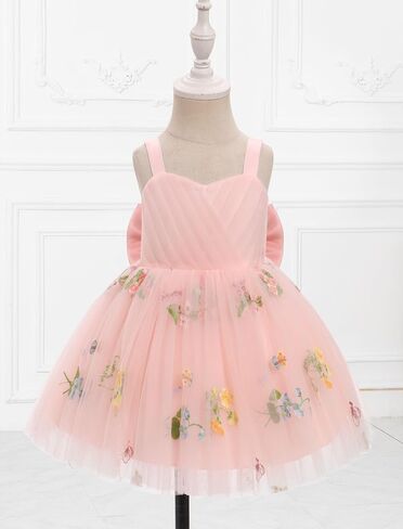 Odasdo Toddler Baby Kids Girls Spaghetti Strap Bowknot Floral Ploral Tulle Tutu Princess Dresses for Wedding Party in Kuwait