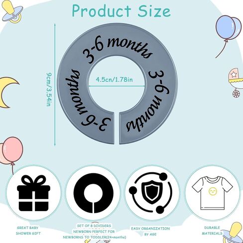 8 PCS Baby Closet Dividers Usisex Baby Clothers منظمي ملصقات واضحة لمنظمات خزانة الحضانة ودوائر الحضانة تناسب معظم القضبان (ألوان حديثة وباردة) in Kuwait