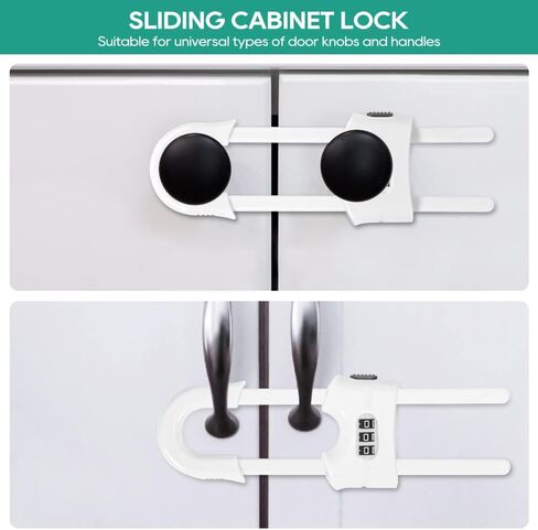 4 Packs U-Shaped Sliding Cabinet Locks, Baby Proofing Cabinets with Adjustable Child Safety Lock, Childproof Latches for Knobs, Handles on Kitchen Doors and Home Drawers Closet 1- White in Saudi Arabia