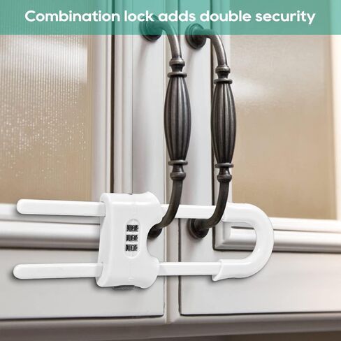 4 Packs U-Shaped Sliding Cabinet Locks, Baby Proofing Cabinets with Adjustable Child Safety Lock, Childproof Latches for Knobs, Handles on Kitchen Doors and Home Drawers Closet 1- White in Saudi Arabia
