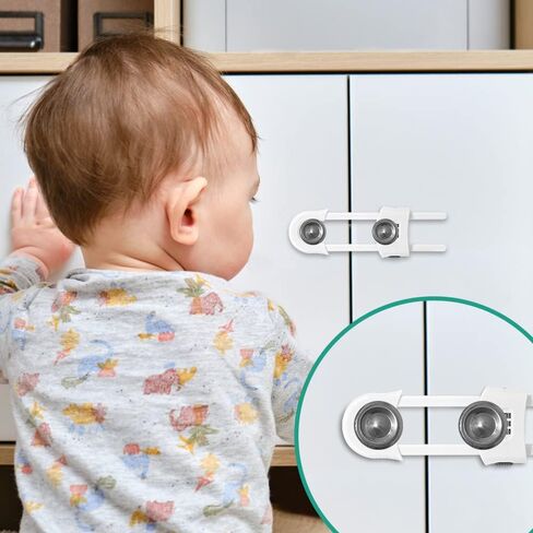 4 Packs U-Shaped Sliding Cabinet Locks, Baby Proofing Cabinets with Adjustable Child Safety Lock, Childproof Latches for Knobs, Handles on Kitchen Doors and Home Drawers Closet 1- White in Saudi Arabia