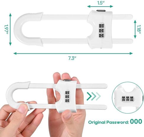 4 Packs U-Shaped Sliding Cabinet Locks, Baby Proofing Cabinets with Adjustable Child Safety Lock, Childproof Latches for Knobs, Handles on Kitchen Doors and Home Drawers Closet 1- White in Saudi Arabia