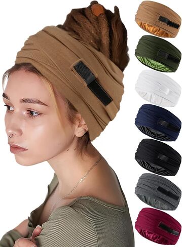 Satin Lined Open Turban Headband Mens Sweatband Sports Headband for Running,Cycling,Basketball,Yoga,Fitness Workout Stretchy Unisex Hairband in Kuwait