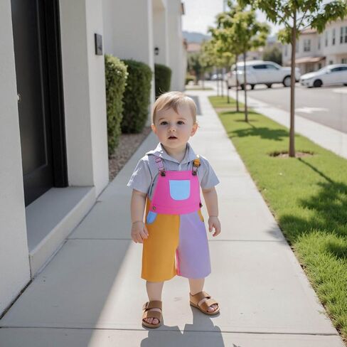 TheFound Toddler Boy Girl Romper Overall Shorts Contrast Color Suspender Romper Adjustble Shoulder Strap Newborn Baby Clothes in Saudi Arabia