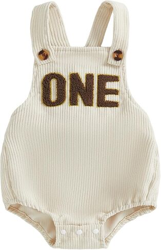 Baby Boy First Birthday Outfit 1st Birthday Overalls Cake Smash Romper | Letter One Embroidery, Sleeveless, Adjustable Straps, Corduroy Overalls for One Year Old Boys, First Birthday Gift for Boy in Kuwait