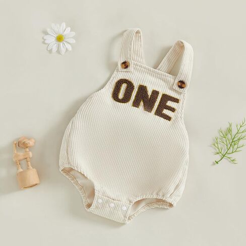 Baby Boy First Birthday Outfit 1st Birthday Overalls Cake Smash Romper | Letter One Embroidery, Sleeveless, Adjustable Straps, Corduroy Overalls for One Year Old Boys, First Birthday Gift for Boy in Kuwait