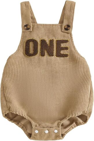 Baby Boy First Birthday Outfit 1st Birthday Overalls Cake Smash Romper | Letter One Embroidery, Sleeveless, Adjustable Straps, Corduroy Overalls for One Year Old Boys, First Birthday Gift for Boy in Kuwait