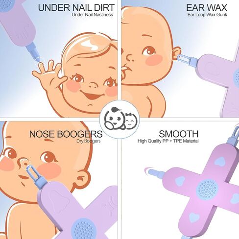 Royal Angels 4-in-1 الأنف ، الأظافر والأذن شمع ، شمع الأذن تنظيفها بأمان ، نصائح Baby Booger & Nail (2 كم في المربع) (الأرجواني الأزرق) in Kuwait