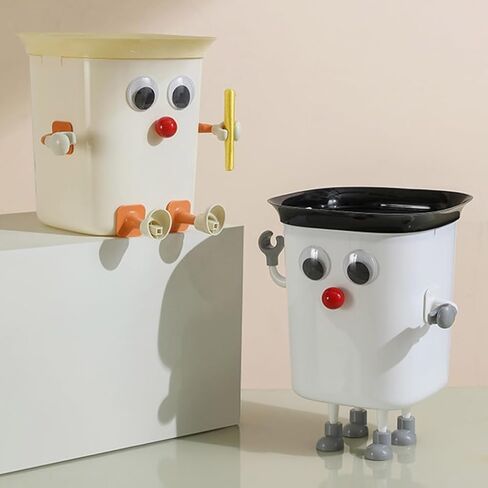 Funny Trash Can, Creative Big Eyes Garbage Bin with Feet, Lightweight Cartoon Rubbish Container Dustbin for Bedroom Bathroom Office Study, Standing, 6 gal (1, Grey) in Kuwait