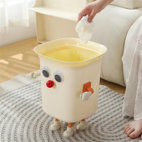 Funny Trash Can, Creative Big Eyes Garbage Bin with Feet, Lightweight Cartoon Rubbish Container Dustbin for Bedroom Bathroom Office Study, Standing, 6 gal (1, Grey) in Kuwait