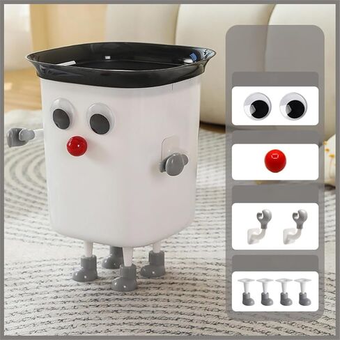 Funny Trash Can, Creative Big Eyes Garbage Bin with Feet, Lightweight Cartoon Rubbish Container Dustbin for Bedroom Bathroom Office Study, Standing, 6 gal (1, Grey) in Kuwait