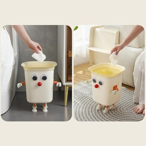 Funny Trash Can, Creative Big Eyes Garbage Bin with Feet, Lightweight Cartoon Rubbish Container Dustbin for Bedroom Bathroom Office Study, Standing, 6 gal (1, Grey) in Kuwait